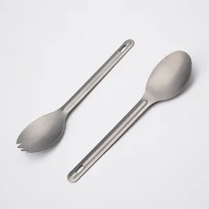 Puro Titanio Esterno Portatile Cucchiaio-Forchetta e Cucchiaio Set Leggero Campeggio Viaggio Stoviglie Cucina Strumento Posate