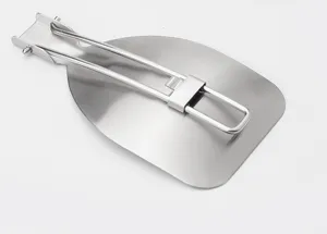 Stainless steel folding camping spatula, portable outdoor cookware for hiking travel gear.