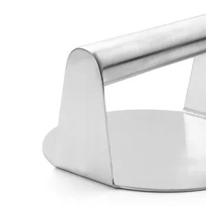 Pressa per hamburger in acciaio inox con manico ergonomico per carne e griglia BBQ.
