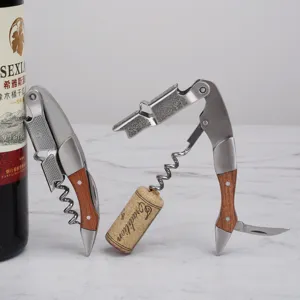 RVS sommelier flesopener met houten handvat multifunctionele wijnopener kurkentrekker