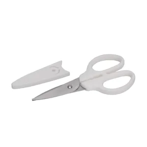 Portable baby food scissors with protective cover, mini stainless steel kitchen tool for home.