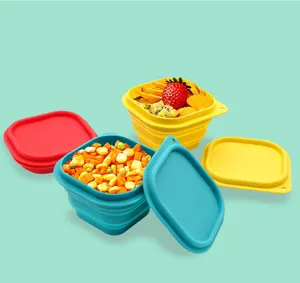 Tragbare Silikon Falt-Schüssel mit Deckel für Outdoor-Picknick und Babynahrung unterwegs.