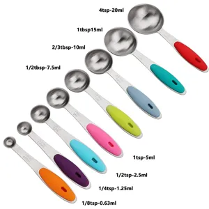 Stainless steel measuring spoon set with colorful silicone handles for kitchen baking