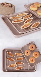 Set di teglie da forno antiaderenti in acciaio al carbonio dettaglio per dolci fatti in casa.