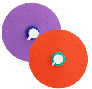 Universal silicone cup lid with cute ceramic handle, dustproof round mug cover daily use.