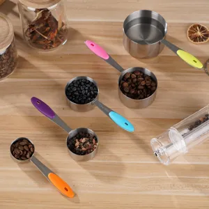 Stainless Steel Measuring Spoons And Cups Set Baking Measuring Tools With Colorful Silicone Handles For Kitchen Cooking