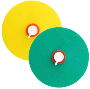 Silicone cup lid dustproof reusable mug cover set with cute handle, round drink covers.