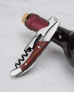 Stainless steel waiter's friend corkscrew with wood handle professional wine opener bottle tool