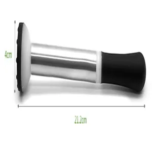 Stainless steel cocktail muddler detail view showing length 21.2cm and diameter 4cm.