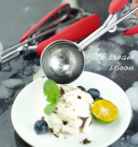 Stainless steel ice cream scoop with red handle cookie dough trigger scooper kitchen tool