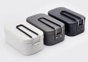 Ensemble de 3 boîtes à bento de camping en aluminium de 800 ml avec poignée pliable