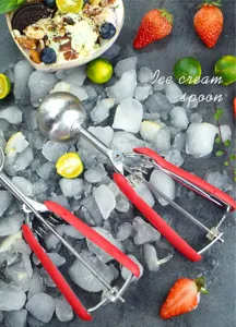Stainless steel ice cream scoop with red handle cookie scoop kitchen tool for dessert shop