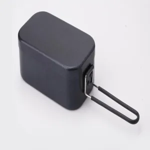 Boîte à lunch de camping en aluminium noir détail, poignée pliable ergonomique