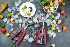 Stainless steel ice cream scoop with red handle cookie dough baller for kitchen baking tools