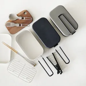 Kit Boite a Bento de Camping 800ml avec Grille Vapeur Planche a Découper Vaisselle Plein Air