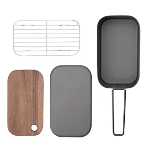 Set de popote de camping 800ml bento antiadhésif avec grille vapeur et planche à découper