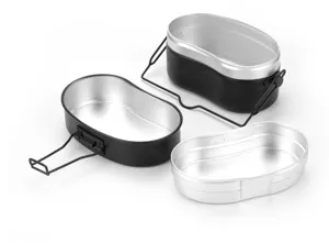Set de boîte à lunch de camping en aluminium extérieur avec poignée pliante pour randonnée.