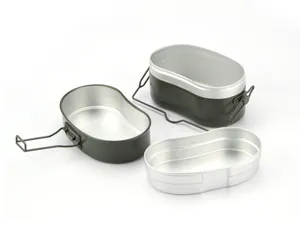 Set de gamelle de camping en aluminium avec poignées pliables, boîte à lunch militaire durable.