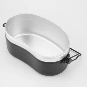 Boîte à repas militaire en aluminium style allemand camping en plein air randonnée avec poignée noire