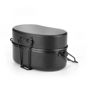 Boîte à lunch militaire en aluminium de style allemand pour camping en plein air avec poignée