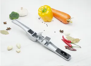 2-in-1 alloy garlic press and slicer kitchen tool with sharp blades and ergonomic handle.