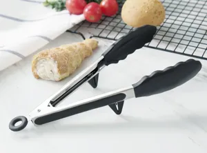 Edelstahl Silikon Küchenzange mit praktischen Ständern für Grill, Backen, Brot und Steak.