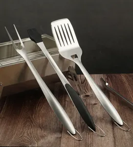 Stainless steel BBQ grill tools set for outdoor camping cooking spatula fork tongs set