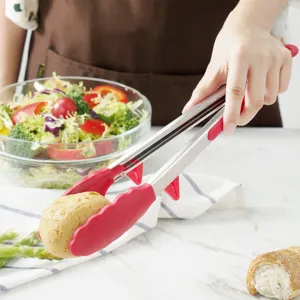 Stainless Steel Silicone Food Tongs Non-Slip Kitchen Tongs With Stand Feet For BBQ Cooking Baking Grill Salad Serving Utensils