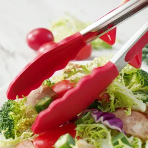 Edelstahl Silikon Zange mit Standfuß für Grill, Backen, Salat und Küche, hitzebeständig.