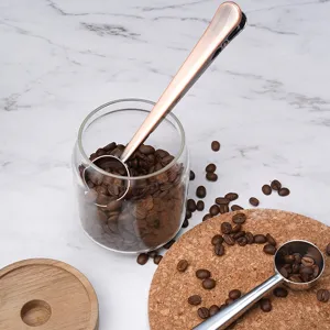 Cuillère à café en acier inoxydable avec clip de fermeture, doseur doré et argent pour grains.