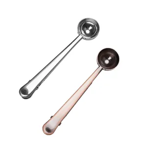 Cuillère à café en acier inoxydable avec pince de scellage, outil de cuisine double en deux couleurs.