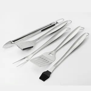 Stainless steel BBQ grill tool set for outdoor camping cooking spatula fork and tongs