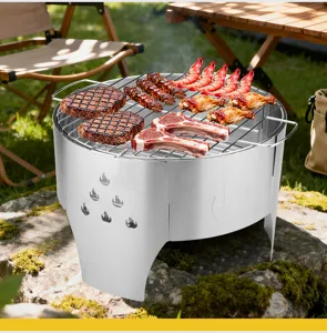 Barbecue au charbon portable en acier inoxydable 14 pouces camping plein air detail