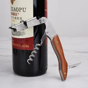Stainless Steel Wood Handle Wine Corkscrew Multi Functional Portable Waiters Friend Bottle Opener For Kitchen Bar