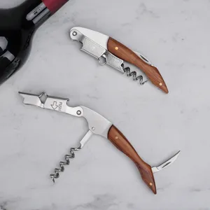 Portable stainless steel wine corkscrew, multi-functional wooden handle red wine opener.