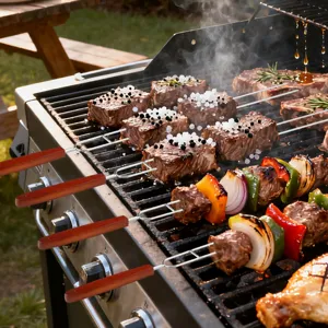 Stainless Steel BBQ Skewers U-Shaped Grill Forks With Wooden Handle For Outdoor Camping Barbecue Cooking Tool