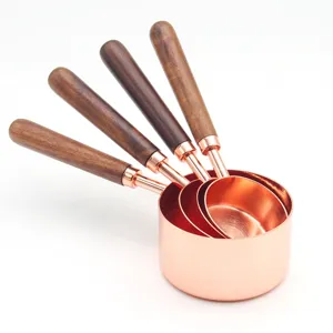 Ensemble de tasses a mesurer en or rose 4 pcs avec manche en bois ustensiles de cuisine