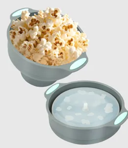 Vue détaillée du bol à pop-corn en silicone pliable moule de cuisson micro-ondes.