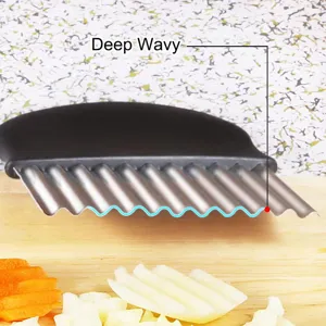 Stainless steel wavy french fry cutter kitchen tool, perfect for slicing potatoes, carrots, and onions.