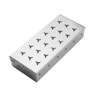 Stainless steel smoker box for barbecue grill, durable tool for wood chips and charcoal flavor.