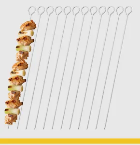 Spiedini per barbecue in acciaio inossidabile, manico ad anello per grigliate all'aperto.
