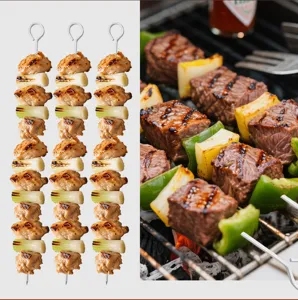 Set di spiedini per barbecue in acciaio inossidabile con anello, ideale per grigliate all'aperto.