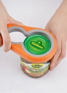 4-in-1 multi-function jar opener, non-slip silicone kitchen tool for easy lid removal.
