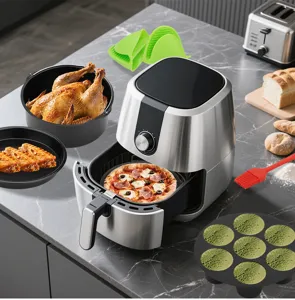 Kit d'accessoires pour friteuse sans huile avec plat de cuisson, pizza et grille inox.