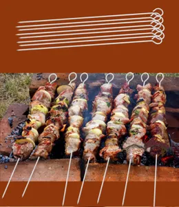 Set di spiedini per barbecue in acciaio inossidabile con anello, ideali per campeggio e grigliate.