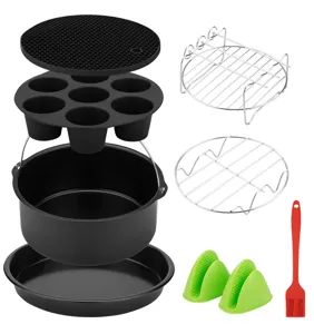 Kit d'accessoires pour friteuse sans huile avec moule a gateau, plaque a pizza et grilles.