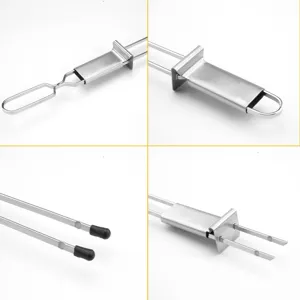 Stainless steel BBQ grill fork skewers set with sliding slider mechanism for outdoor cooking