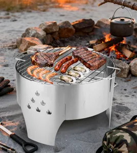 Barbecue portable en acier inoxydable de 14 pouces pour le camping en plein air et les fêtes.