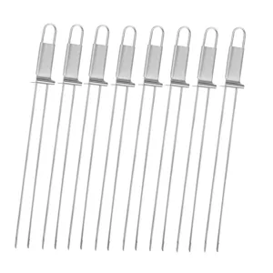 Stainless steel BBQ skewers double prong heavy duty grilling tools for camping 8pcs