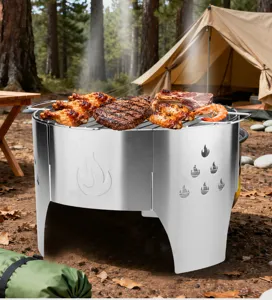 Gril de barbecue portable en acier inoxydable de 14 pouces pour le camping en plein air